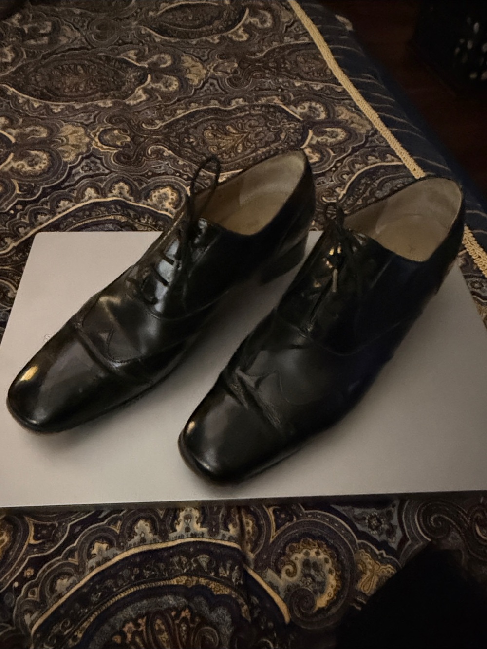Salvatore Ferragamo Vintage Black Leather Square Toe Oxford Lace-Up